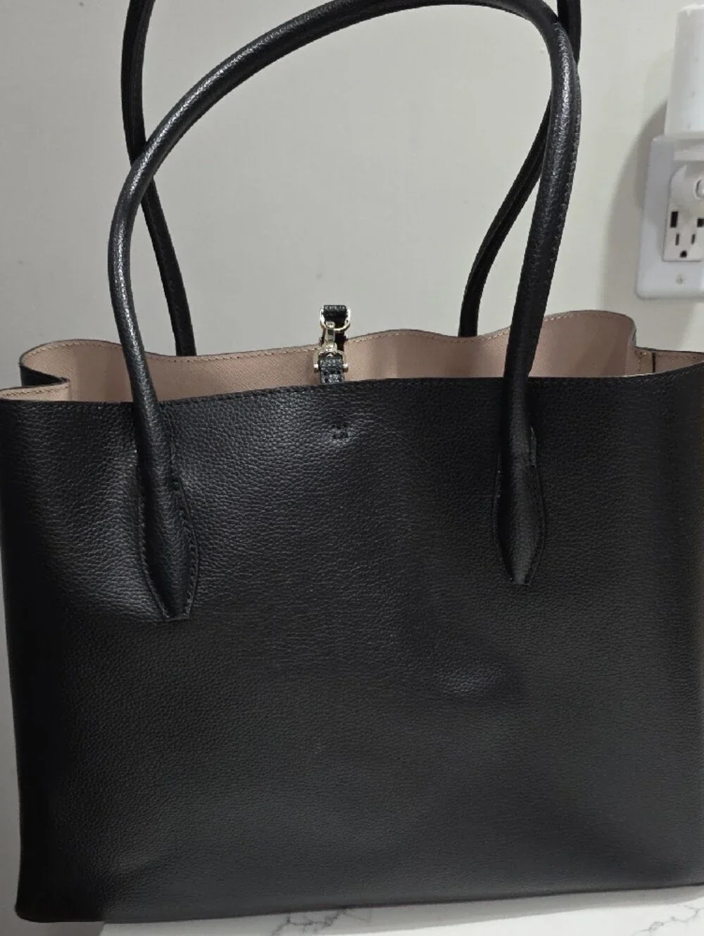 kate spade Black Pebbled Leather Tote with Gold Logo